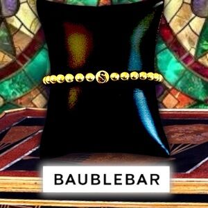 BaubleBar Initial “S” Stretch Beaded Pisa Bracelet in Gold